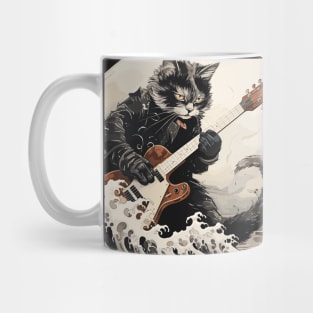 Cat guitar Kanagawa Wave Mug